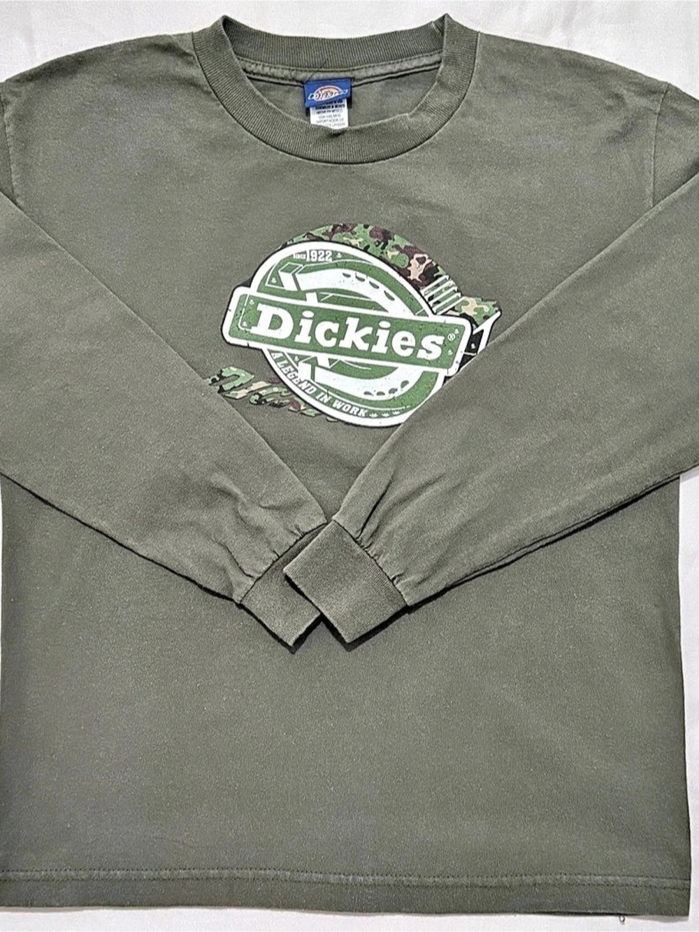 Vintage Dickies Long Sleeve Graphic Tee Olive Green Youth L